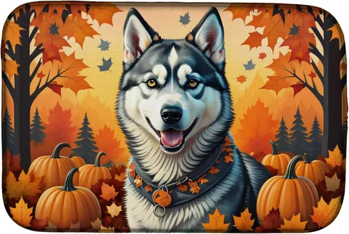 Caroline's Treasures DAC1074DDM - Tapete de secado de platos de otoño siberiano Husky absorbente, tapete para secar platos para encimera de cocina,