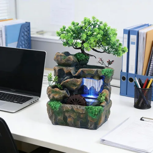 Miniatura 8 de 11.81 pulgadas Fuente de rocalla de mesa para interiores, cascada de bonsái, mini fuente de agua de rocalla con bomba automática y luz LED