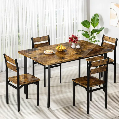 Miniatura 9 de Recaceik Juego de mesa de comedor para 4 sillas de mesa de cocina de madera, juego de mesa de comedor de 5 piezas de granja de 43 pulgadas, juego