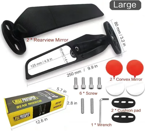 Miniatura 2 de Espejos de motocicleta de carreras, ala aerodinámica modificada, espejos laterales giratorios ajustables con amplio ángulo de visión para Honda