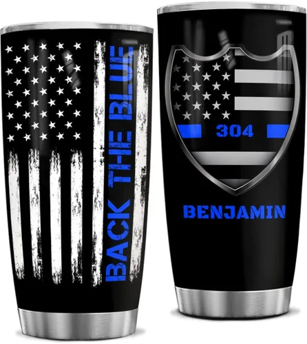 winorax Regalos de oficial de policía personalizados Back The Blue Tumbler Bandera de Estados Unidos, Academia de Policía, regalos de graduación
