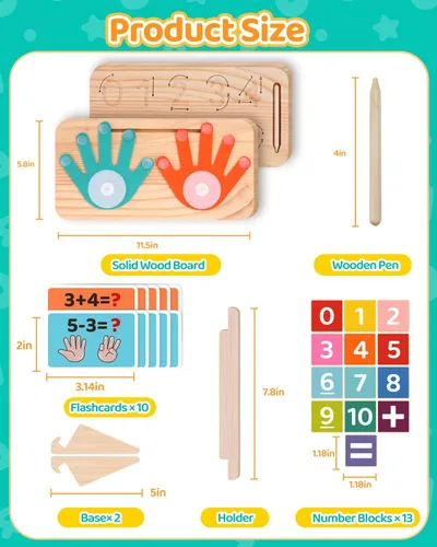 Miniatura 3 de Juguetes de aprendizaje Montessori para niños pequeños de 2 a 4 años, tablero de doble cara para contar con los dedos y trazar números, bloques