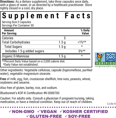 Miniatura 2 de BlueBonnet Nutrition D-Mannose 500 mg – Apoyo del tracto urinario de acción rápida para hombres y mujeres* – Sin OMG, vegano, kosher, sin gluten