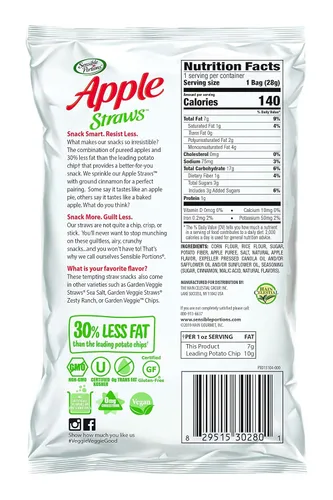 Miniatura 2 de Sensible Portions Garden Veggie Snacks - Pajitas Veggie, tamaño de aperitivo, manzana y canela, 1 onza (paquete de 24)