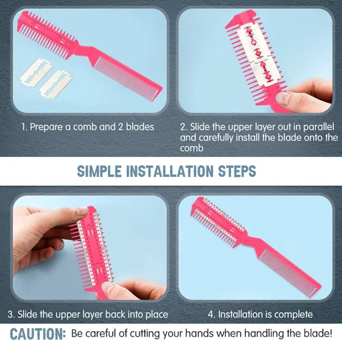 Miniatura 3 de Yinkin Peine de afeitar de 5 piezas para perros y gatos, rosa, plástico y acero inoxidable, perros pequeños a medianos, 25 cuchillas adicionales