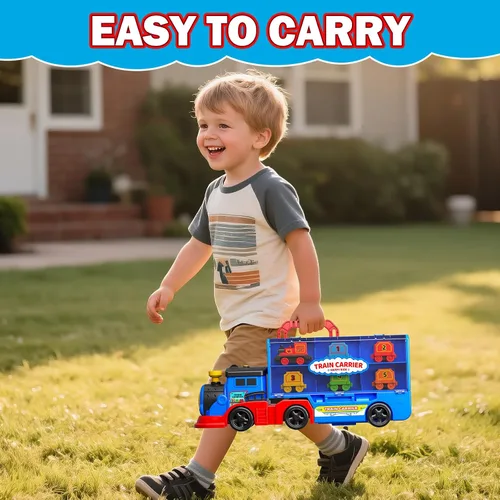 Miniatura 5 de Juego de camiones de tren para niños y niñas de 3, 4, 5, 6 años, camión de transporte con luz y música, gran regalo de cumpleaños de Navidad