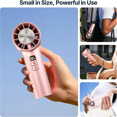 Miniatura 5 de Ventilador turbo portátil de mano Mini ventilador ajustable de velocidad (1-120) con modo de enfriamiento Batería recargable de 5000 mAh Rosa