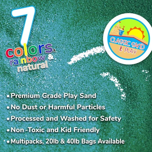 Miniatura 9 de Arena clásica de juego de color verde Sand and Play, bolsa de 20 libras, natural y no tóxica, divertida húmeda y seca en interiores y exteriores