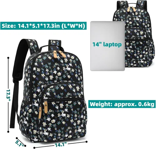Miniatura 4 de Leaper Mochila para laptop para mujer: linda mochila floral para escuela, universidad, viajes, trabajo, mochila ligera para niños, Negro margarita