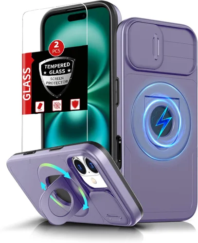 Miniatura 31 de Funda magnética para iPhone 11 Pro compatible con carga inalámbrica MagSafe, con 2 protectores de pantalla, anillo kickstand de 360° integrado +
