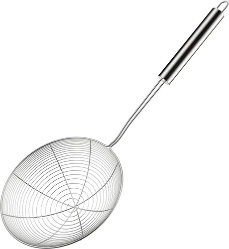 Colador de araña de acero inoxidable, cuchara de alambre con mango largo/malla en espiral para cocina, cocina y freír alimentos (5.3 pulgadas)