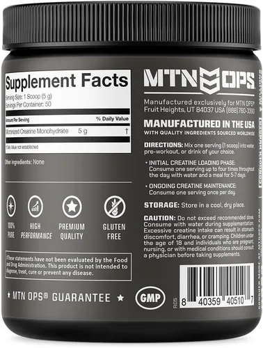 Miniatura 2 de MTN OPS Monohidrato de creatina micronizada en polvo, sin sabor, 0.18 oz por porción, 50 porciones, creatina pura para recuperación muscular