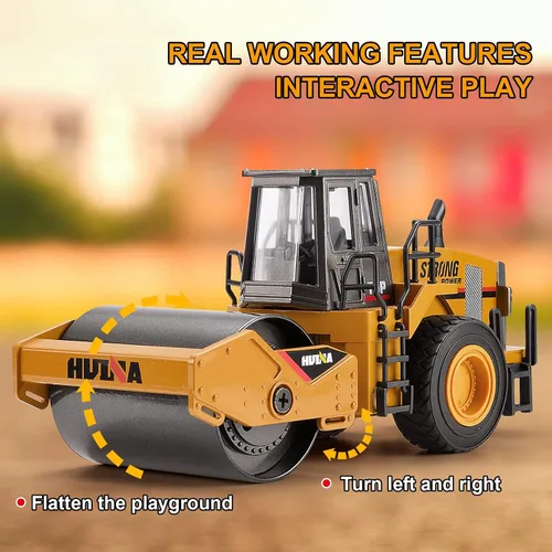 Miniatura 2 de Juguete de Rodillo Compactador de Metal Escala 1/40, Vehículos de Juguete de Equipo de Construcción Fundido a Presión para Niños Varones