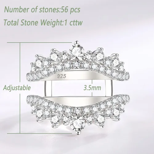 Miniatura 5 de Wuziwen Anillo de boda curvado para mujer, anillo reforzador, protector para anillos de compromiso, plata de ley 925 CZ