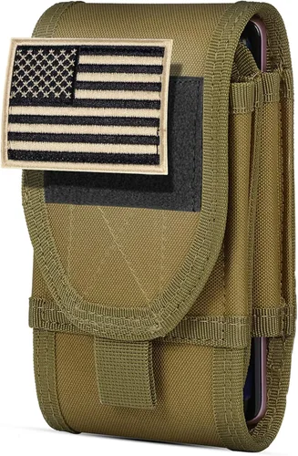 Miniatura 10 de Funda de teléfono de doble capacidad, bolsa táctica Molle para cinturón con parche de bandera para iPhone 17 Pro Max/16 Pro Max/16Pro/15ProMax/14