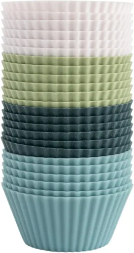 The Silicone Kitchen Moldes de silicona reutilizables para cupcakes, sin BPA, regular, paquete de 24, blanco, azul y verde