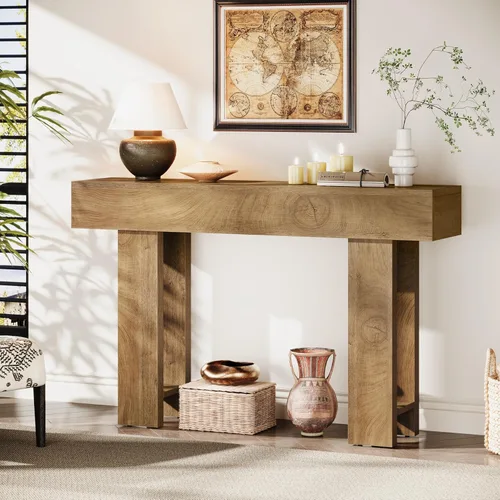 Miniatura 8 de Cealform Mesas de Consola para Entrada, 47.2 Pulgadas de Largo Mesa de Sofá Detrás del Sofá, Mesa de Entrada de Estilo Rústico de Madera para Sala