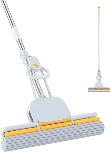 PVA - Trapeadores de esponja para limpieza de suelos con mango largo de 60 pulgadas, mopa autoescurrible con cabezal de 15 pulgadas para azulejos de