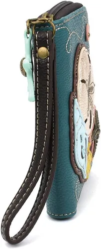 Miniatura 5 de CHALA Cartera con cremallera alrededor, pulsera, 8 ranuras para tarjetas de crédito, piel sintética resistente, Dólar de arena - Turquesa, Cartera