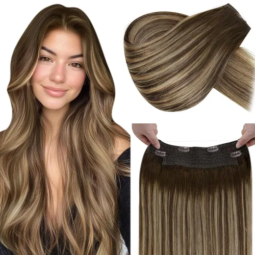 Miniatura 12 de LaaVoo Extensión de cola de caballo de cabello humano marrón para mujer, extensiones de cola de caballo marrón oscuro, extensiones de cabello humano