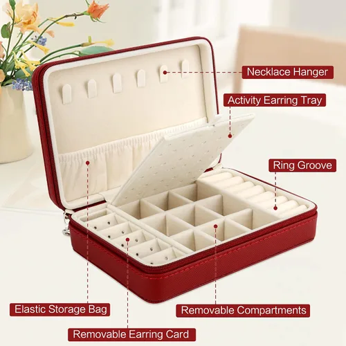 Miniatura 2 de DesignSter Joyero pequeño Estuche de joyería de viaje de piel sintética, organizador de joyas para collar, aretes, anillos, regalos para niñas