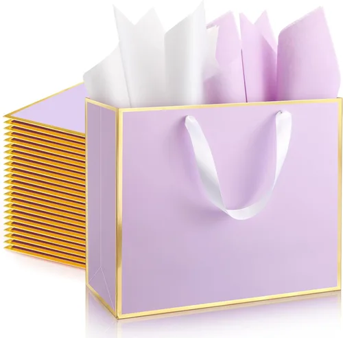 Miniatura 15 de ReliThick Paquete de 12 bolsas de regalo de papel metálico con asas y papel de seda de 11.8 x 10 x 4 pulgadas, bolsa de agradecimiento para Azul