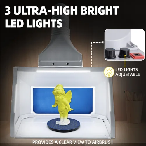 Miniatura 4 de Cabina de Aerógrafo OPHIR, Cabina de Pulverización de Aerógrafo con Dobles Ventiladores y Filtro, 3 Luces LED y 2 Perillas Ajustables, Cabina