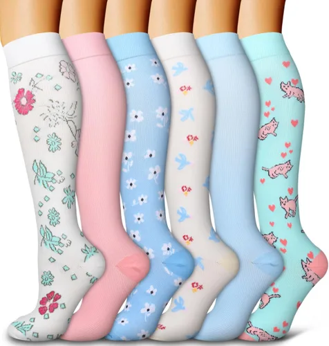 Bluemaple Paquete de 6 calcetines de compresión de cobre para mujeres y hombres, el mejor apoyo para médicos, correr, enfermería, atletismo