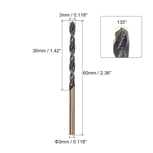 Miniatura 2 de uxcell Brocas Jobber de 0.118 in (0,118 pulgadas) de nitruro negro y oro recubierto de titanio M2 de alta velocidad (HSS) Brocas helicoidales