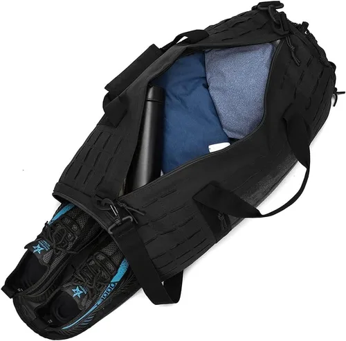 Miniatura 7 de Bolsa de lona táctica militar de 40 L, bolsa de gimnasio, bolsa deportiva de viaje, entrenamiento de fitness, lona impermeable con compartimento