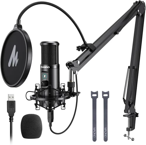Kit de micrófono de grabación USB MAONO, micrófono de condensador profesional para PC con silenciamiento táctil y perilla de ganancia de micrófono