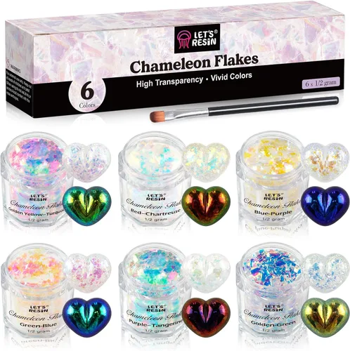 Miniatura 9 de LET'S RESIN Chameleon Chunky Flakes, suministros de resina, 8 colores intensos pigmentos en polvo para moldes de silicona, manualidades de resina