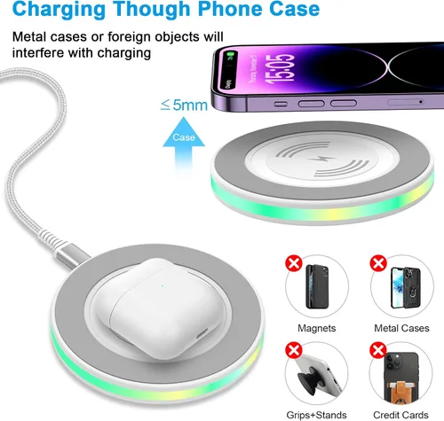 Miniatura 3 de Cargador inalámbrico para iPhone 16e de 15 W, almohadilla de carga rápida para iPhone 17 Air 16 15 14 13 12, cargador inalámbrico rápido Android