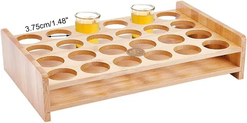 Miniatura 8 de NBEADS Soporte para 13 bandejas de vidrio de chupito, estante de madera de bambú, organizador de copas de vino de cerveza, base gruesa, servidor