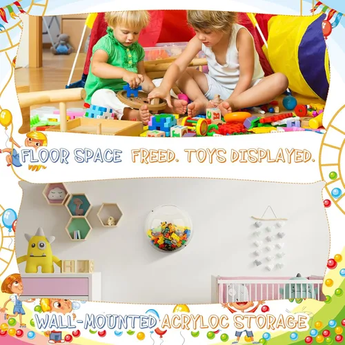 Miniatura 4 de Yungyan Organizador de pared de acrílico para juguetes, 2 unidades, almacenamiento de juguetes para niños, dispensador colgante, contenedor