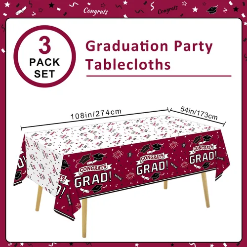 Miniatura 2 de Oigco Decoraciones de fiesta de graduación, mantel de graduación de felicitaciones para suministros de fiesta de graduación 2026, paquete de 3