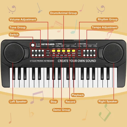 Miniatura 4 de Piano de teclado para niños, 37 teclas, juguetes para niños, principiantes, pianos electrónicos con micrófono, juguete musical educativo para niños