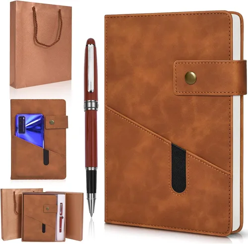 Miniatura 9 de vfaejll Cuaderno de cuero rayado A5, juego de diario personal de tapa dura con bolígrafo y caja de regalo, 100 páginas de 2.95 oz/yd² de papel