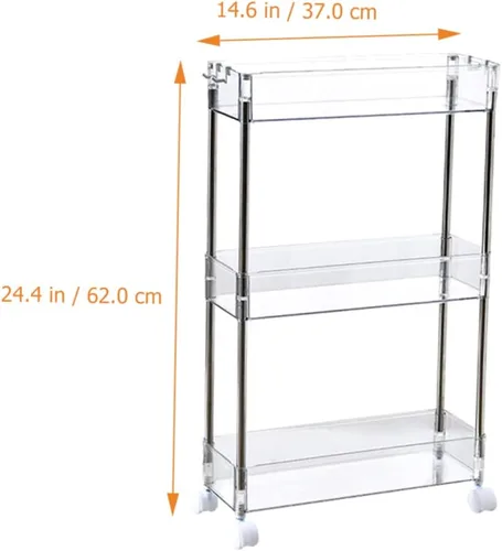 Miniatura 2 de Holibanna Carrito de almacenamiento delgado con ruedas de 3 niveles, estantería móvil, organizador de baño, blanco, transparente, para cocina, baño