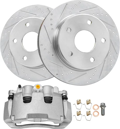 Miniatura 20 de Detroit Axle - Rotores de freno perforados traseros + repuesto de pinza de freno de disco trasera izquierda para Acura TL Honda Element - Juego de 3