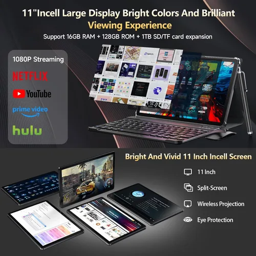 Miniatura 5 de Android 15 Tablet 2026 Última tableta de 11 pulgadas con teclado, 128 GB ROM 16 GB RAM 2TB Expand, 8000 mAh, tabletas Octa-Core con WiFi 5G/2.4G