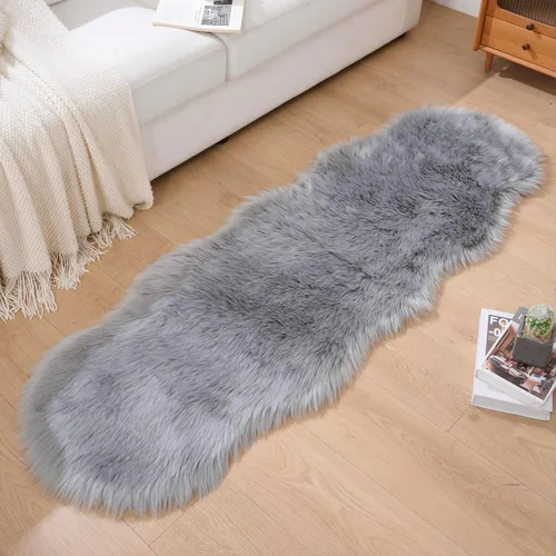 Miniatura 44 de Alfombra de piel sintética de 2 x 6 pies, color beige, lavable a máquina, súper suave, esponjosa, alfombra de piel de oveja mullida para dormitorio