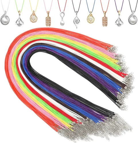 Ecation 100 piezas de collar de cuero encerado de 24 pulgadas a granel con corchete de 10 colores, cadena de cuerda de 0.079 pulgadas, pulsera de