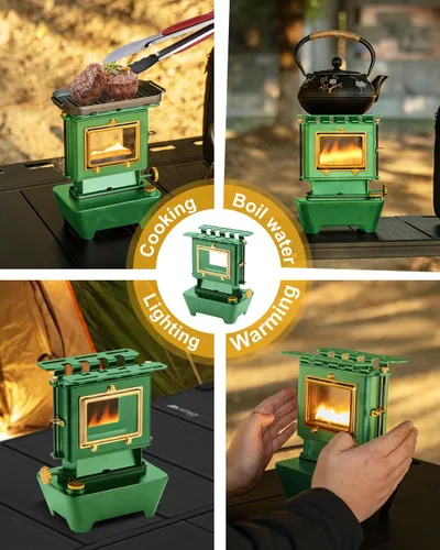 Miniatura 7 de Linterna de aceite para camping, lámpara de aceite con estufa de cocina, lámpara de combustible para exteriores, lámpara de aceite portátil, Verde