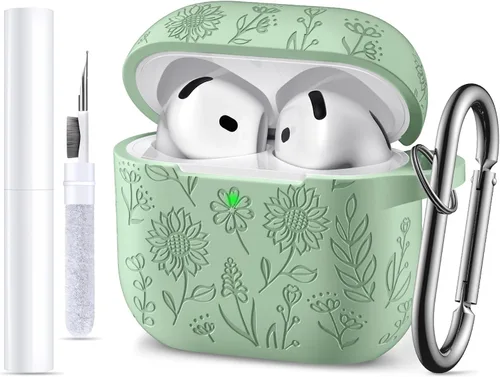Miniatura 15 de para estuche de Airpods 4, DaQin - Estuche grabado con flores compatible con estuches de Airpods de Apple de 4ª generación para mujeres, estuches