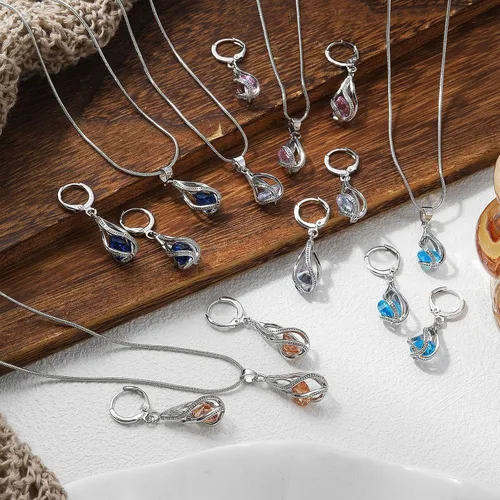 Miniatura 5 de IFKM Silver Jewelry Sets for Women Rhinestone Crystal CZ Bridal Bridesmaid Accessories Necklace Earrings set for Wedding Prom Anniversary Birthday