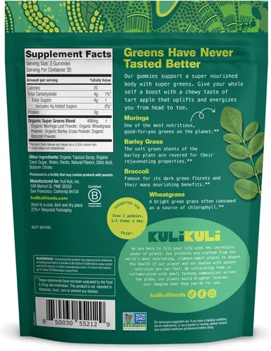 Miniatura 2 de Kuli Kuli Super Energy Gummies - Suplementos energéticos con moringa, estimulante de energía natural sin cafeína, 60 gomitas de moringa sin OGM, sin