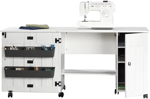 Miniatura 4 de Mueble móvil para costura y otras manualidades de madera de cerezo Blanco suave