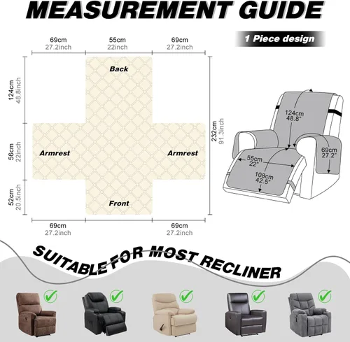 Miniatura 5 de TAOCOCO Fundas reclinables 100% impermeables, con correas para las piernas, funda de sofá reclinable reversible para silla reclinable, protector