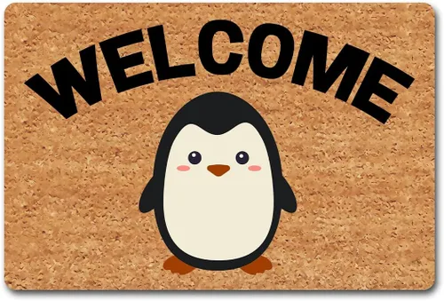 Divertida alfombra de bienvenida para entrada de interior y porche, diseño de pingüinos de bienvenida, diseño de animales, tapete para decoración
